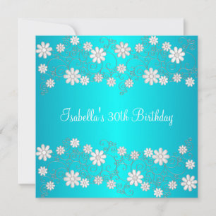 Invitation 30e anniversaire Turquoise & Blanc Floral