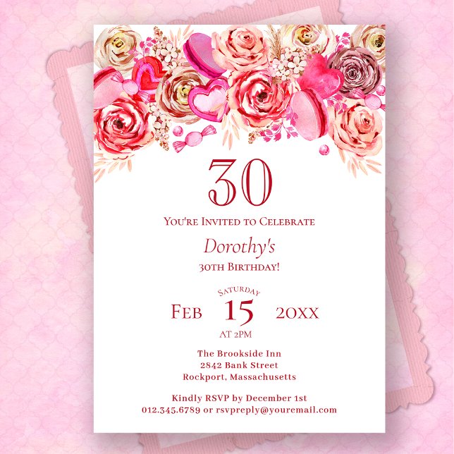 Invitation 30e anniversaire Valentine Rose Rose Coeur Tourbil (Créateur téléchargé)