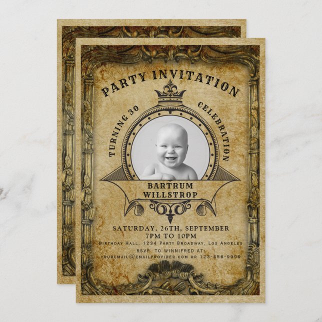 Invitation 30e anniversaire Vintage Retro Ajouter votre photo (Devant / Derrière)