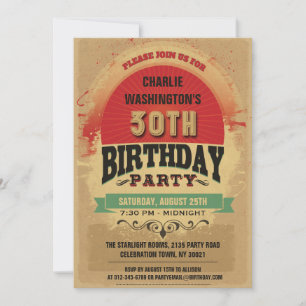 Invitation 30e anniversaire Vintage typographie Grunge