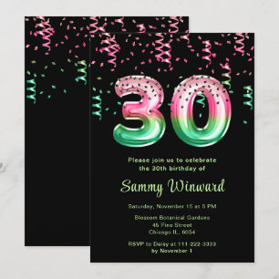 Invitation 30e anniversaire Watermelon Balloons avec Confetti