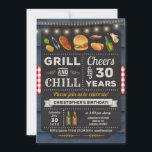 Invitation 30e barbecue Grill and Chill Anniversaire Invitati<br><div class="desc">BBQ Grill and Chill Anniversaire Invitation avec plateau de craie et lettrage avec âge personnalisable.</div>