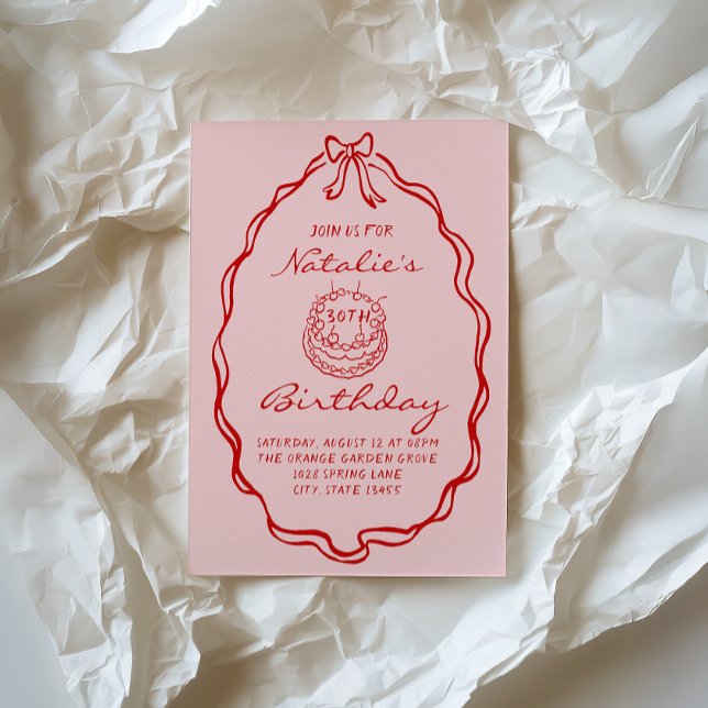 Invitation 30e Bow Hand Drawn Coquette 30e anniversaire (Créateur téléchargé)