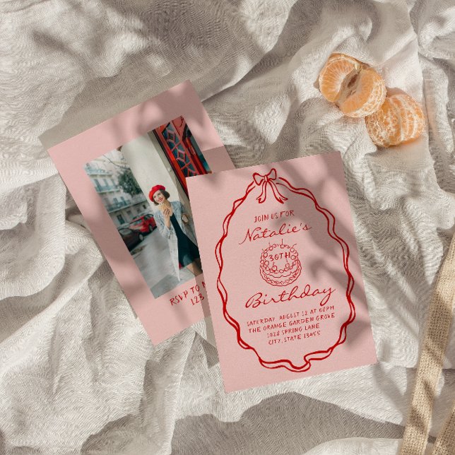 Invitation 30e Câble à main tiré Coquette Photo Cake Annivers (Créateur téléchargé)