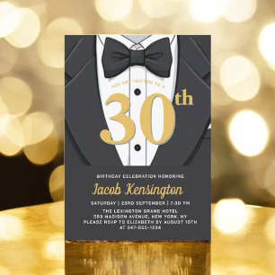 Invitation 30e événement d'anniversaire Black and Gold Tuxedo
