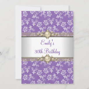 Invitation 30e Fête d'anniversaire aux perles florales violet