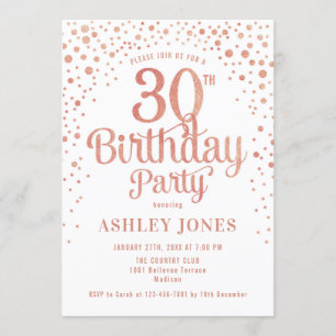 Invitation 30e fête d'anniversaire - Blanc & Rose Gold