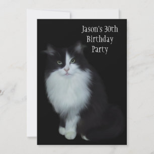 Invitation 30e fête d'anniversaire Chat noir et blanc