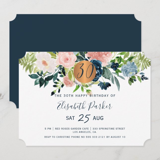 Invitation 30e Fête d'anniversaire de la marine moderne aquar (Devant / Derrière)