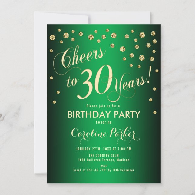 Invitation 30e fête d'anniversaire - Gold Green (Devant)