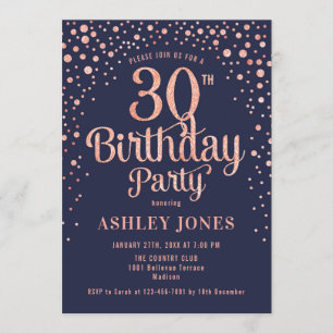 Invitation 30e fête d'anniversaire - Marine & Rose Gold