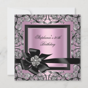 Invitation 30e fête d'anniversaire Pink Silver Black Bow