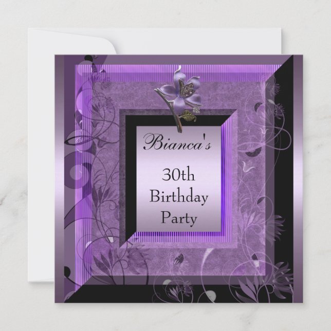 Invitation 30e fête d'anniversaire Purple Floral (Devant)