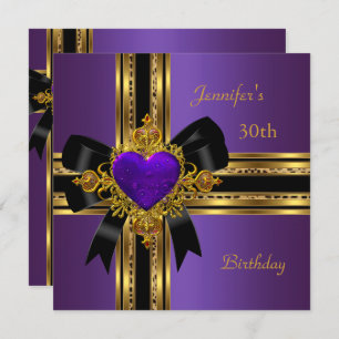 Invitation 30e fête d'anniversaire Purple Gold Heart Jewel Ro