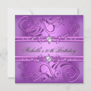 Invitation 30e fête d'anniversaire Purple Pink Pearl Bijou fl