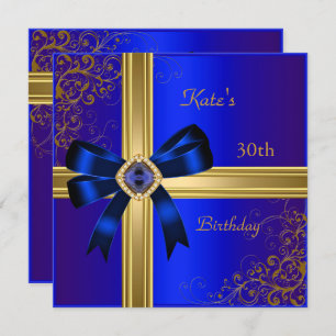Invitation 30e fête d'anniversaire Rich Royal Blue Gold Jewel