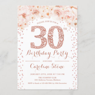Invitation 30e fête d'anniversaire - Rose blanche or