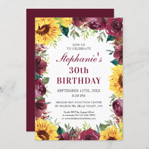 Invitation 30e fête d'anniversaire Sunflower Bourgogne fronti