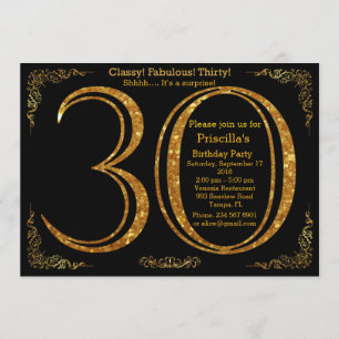 Invitation 30e, fête d'anniversaire, trente, Gatsby, noir & o
