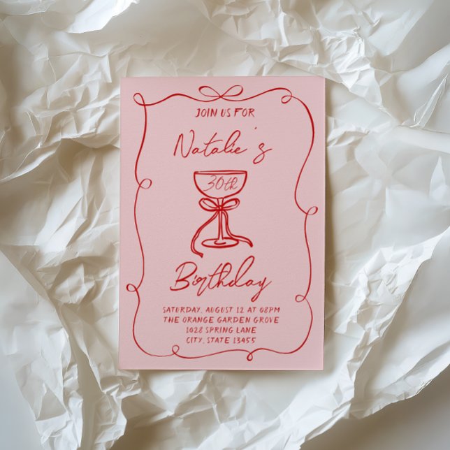 Invitation 30e Main tiré rouge Bow Martini Trente Anniversair (Créateur téléchargé)