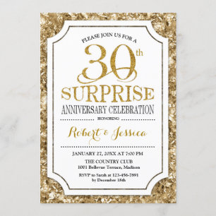 Invitation 30e Mariage anniversaire surprise - or blanc