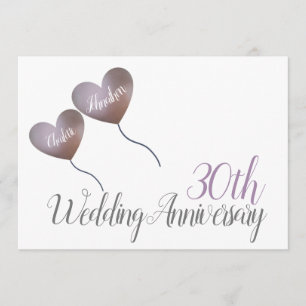 Invitation 30e Mariage Pearl Anniversaire ballon cardiaque