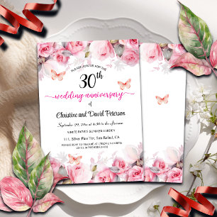Invitation 30e Mariage Pearl Anniversaire Roses blush