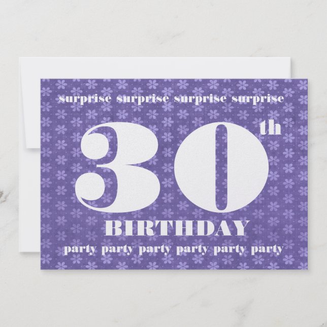 Invitation 30e Modèle SURPRISE Birthday Party Big Numbers (Devant)