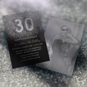 Invitation 30e Soie et Parties scintillant noire fête d'anniv