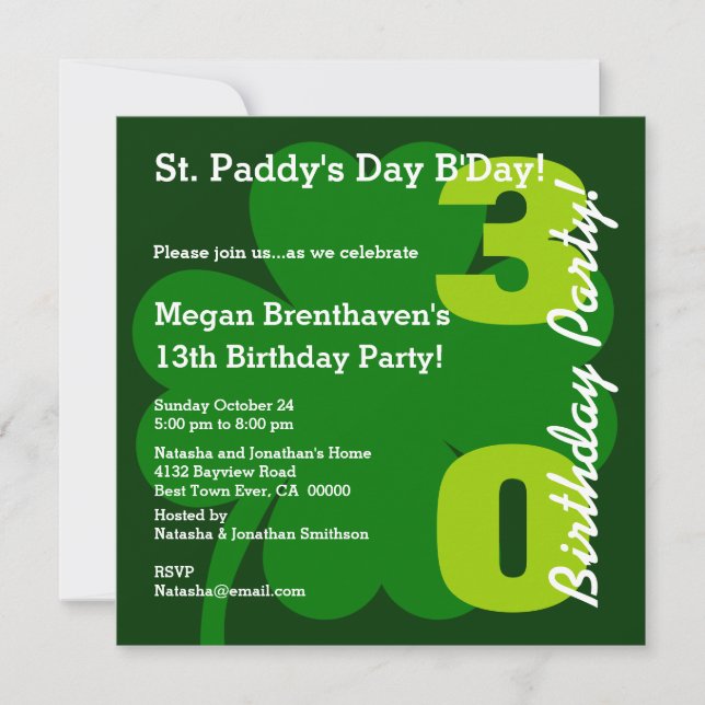 Invitation 30e ST PATRICK Shamrock de fête d'anniversaire A01 (Devant)