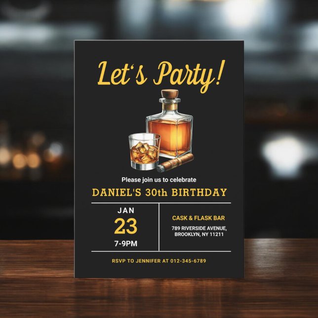 Invitation 30e Whiskey Cigar Bourbon fête d'anniversaire (Créateur téléchargé)