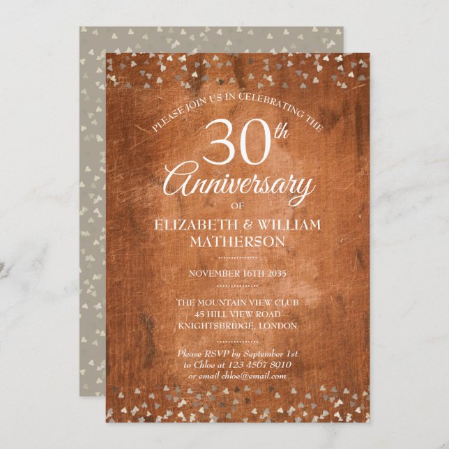 Invitation 30ème anniversaire de mariage perle Bois rustique  (Devant / Derrière)