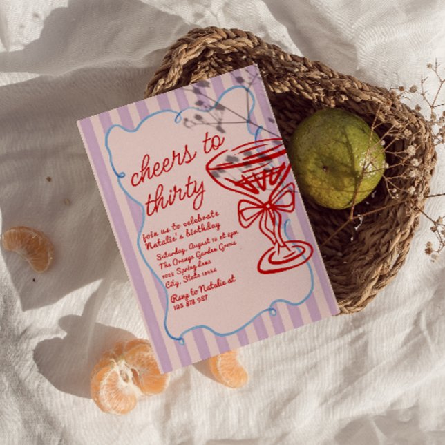 Invitation 30ème Anniversaire de verre de champagne rose tiré (Créateur téléchargé)