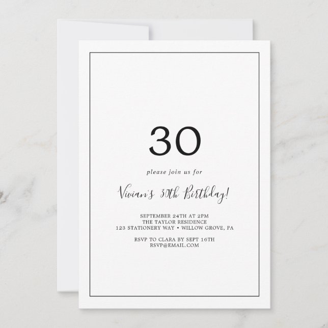 Invitation 30ème anniversaire minimaliste (Devant)