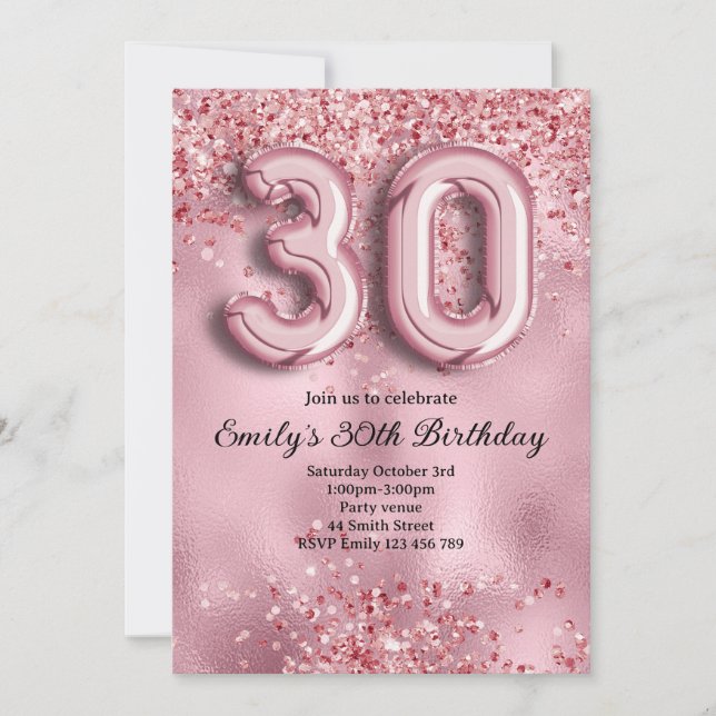Invitation 30ème Anniversaire Paillettes Roses (Devant)