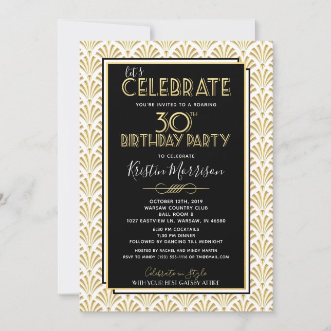 Invitation 30ème Art déco Gatsby d'anniversaire (Devant)