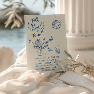 Invitation 30ème Bleu Main tiré Cowgirl Coastal Amusants Anni