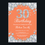 Invitation 30ème Corail d'anniversaire et diamant d'argent<br><div class="desc">30ème Invitation d'anniversaire. Diamant de fausse pierre de corail et d'argent. Invitation élégant de coup d'anniversaire. Anniversaire adulte. Anniversaire de femmes. Anniversaire d'hommes. Pour davantage de personnalisation,  cliquez sur svp la "personnaliser il" bouton et utilisez notre outil de conception pour modifier ce modèle.</div>