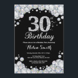 Invitation 30ème Diamant d'argent de tableau d'invitation<br><div class="desc">30ème Invitation d'anniversaire. Arrière - plan argenté de tableau de diamant de fausse pierre. Invitation élégant de coup d'anniversaire. Noir et blanc. Anniversaire adulte. Anniversaire de femmes. Anniversaire d'hommes. Pour davantage de personnalisation,  cliquez sur svp la "personnaliser il" bouton et utilisez notre outil de conception pour modifier ce modèle.</div>