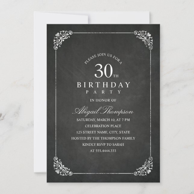 Invitation 30ème fête d'anniversaire d'adulte vintage de (Devant)