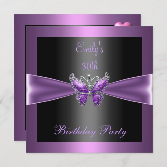 Invitation 30eme Fete D Anniversaire De Papillon Noir Mauve Zazzle Fr