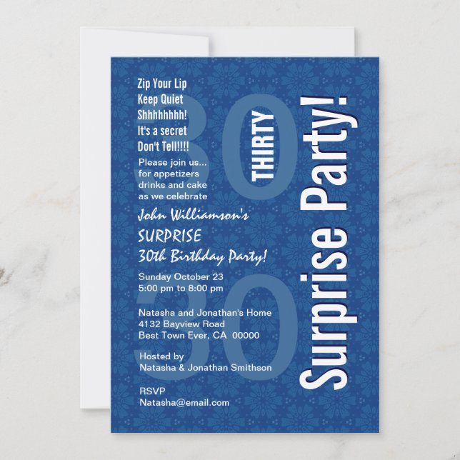 Invitation 30ème Fleurs géométriques bleues d'étoile (Devant)