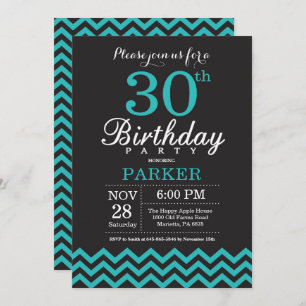 Invitation 30ème Noir et Teal d'invitation d'anniversaire