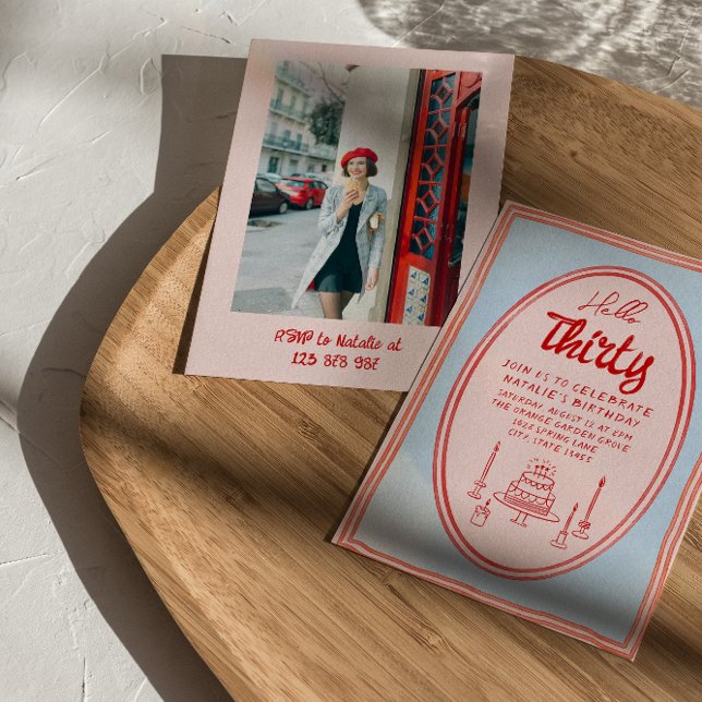 Invitation 30ème Pink Hand Ecrit Drawn Cake Photo Anniversair (Créateur téléchargé)