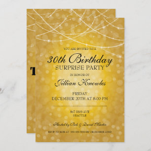 Invitation 30ème Surprise Party Gold Bokeh String Lights