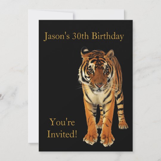 Invitation 30eme Tigre De Fete D Anniversaire Sur Le Noir Zazzle Fr