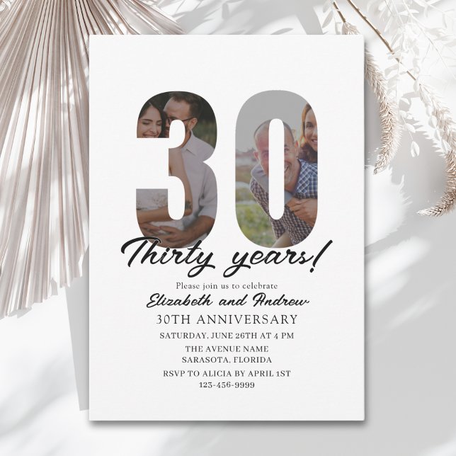 Invitation 30th Anniversary with Photo Minimalist (Créateur téléchargé)