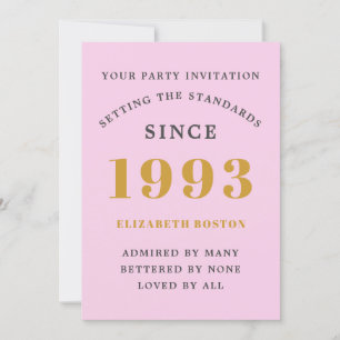 Invitation 30th Birthday 1993 Pink Grey Ajouter un nom Année