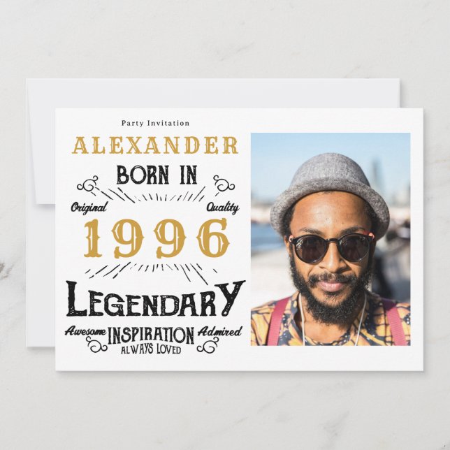 Invitation 30th Birthday 1996 Legend White & Gold Photo (Devant)