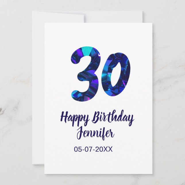 Invitation 30th birthday add name date year blue sparkle  (Devant)
